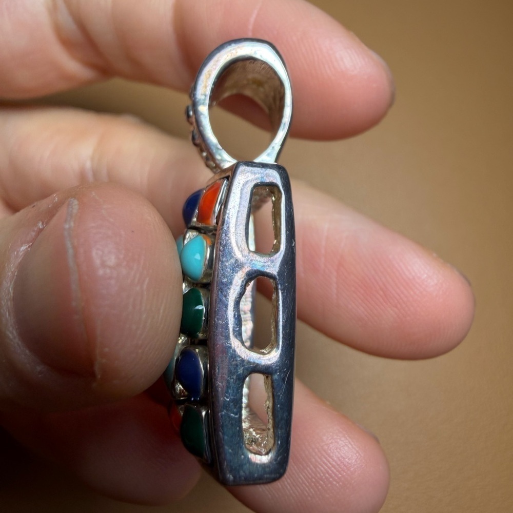Vintage Style Sterling Silver Tone Turquoise Multi-Gemstone Pendant - Picture 7 of 9